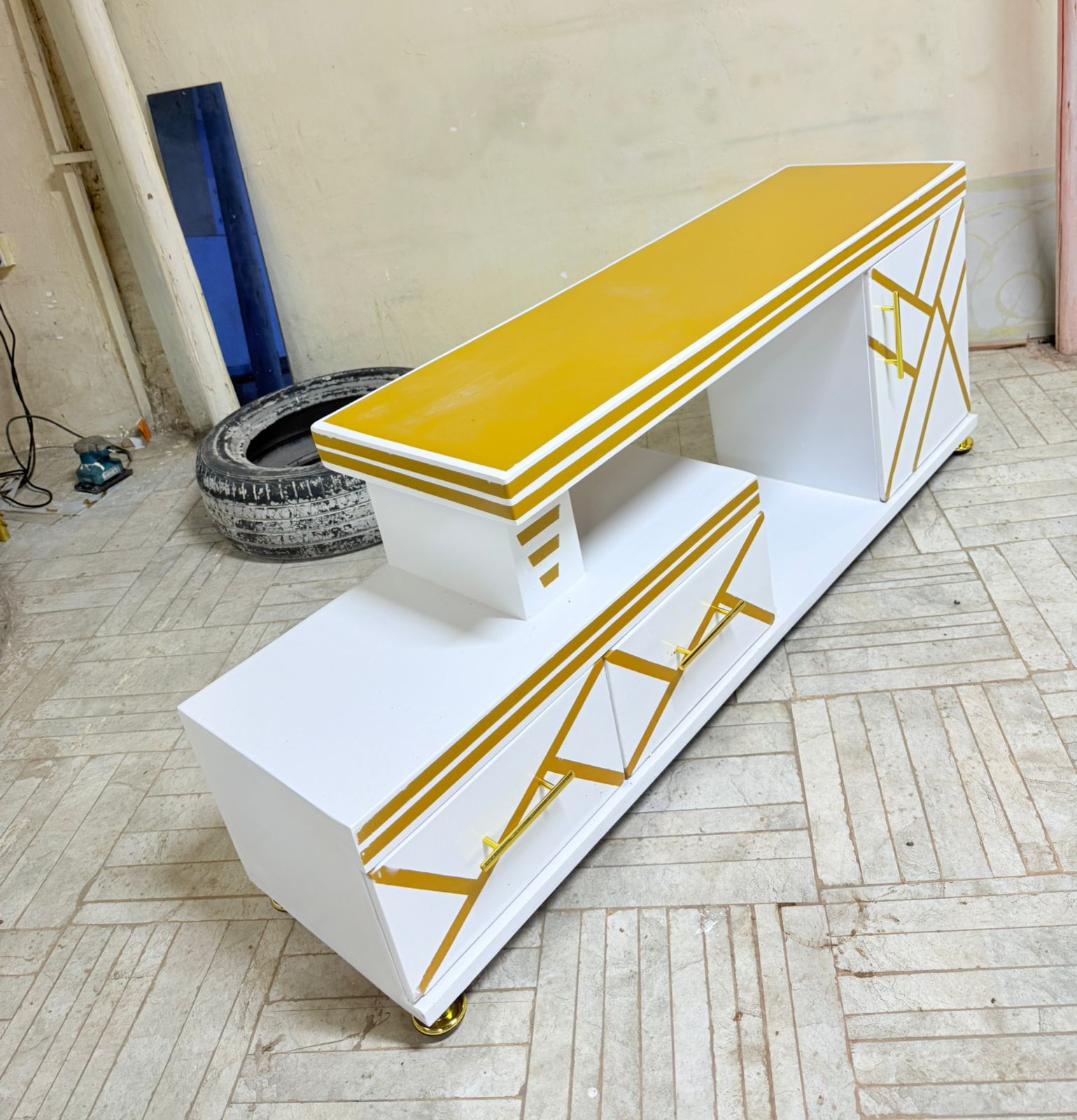 *Classic tv stand with gold stand Decor*a perfect blend of luxury, durability, and sophistication. Designed for the modern home, this piece adds a bold statement to your living space.