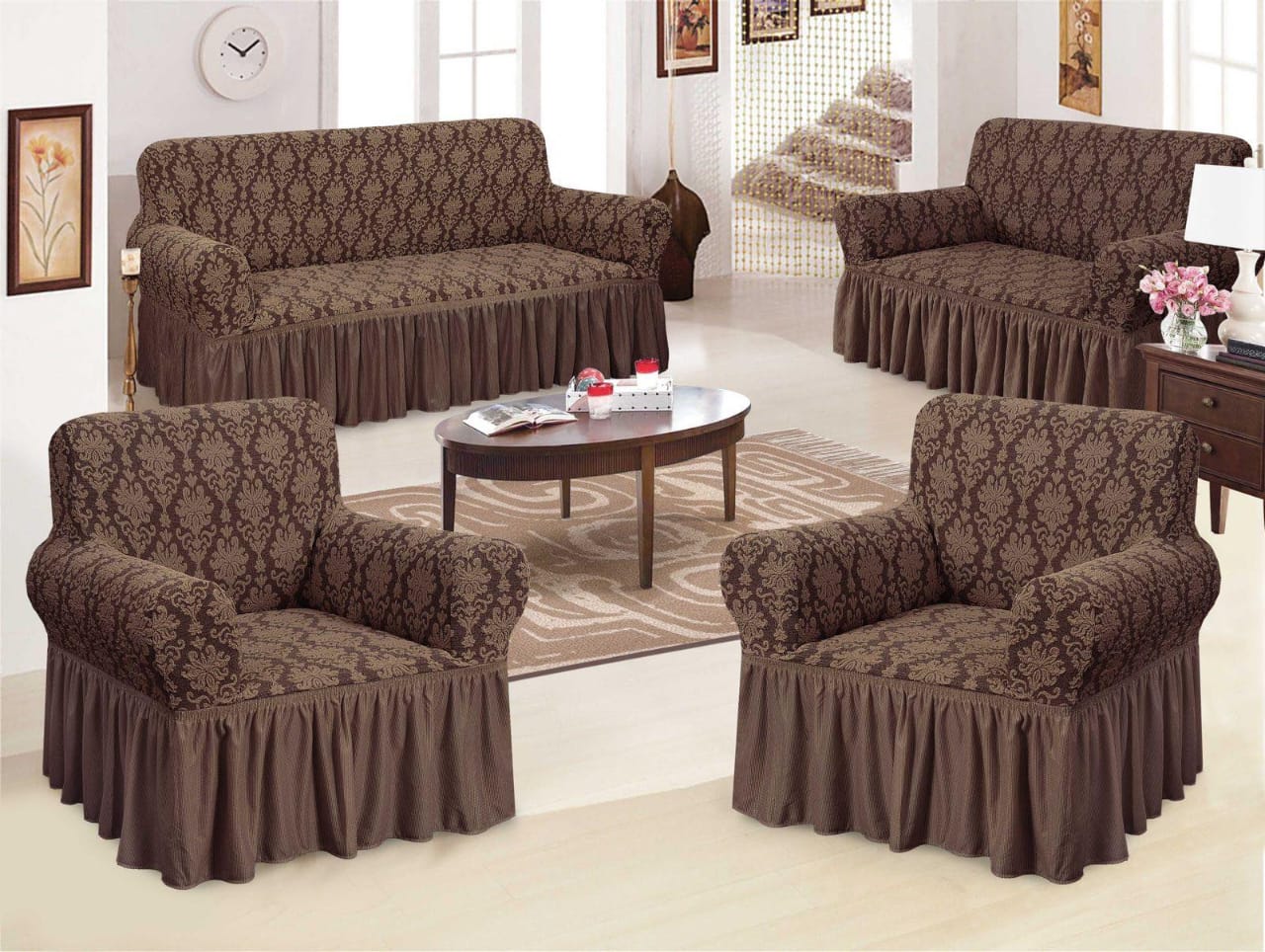 7 SEATER JACQUARD TURKEY IMPORTED SOFA SEAT COVERS (3:2:1:1) - They provide an elegant decor for your home with a slip cover, which is cotton, tailored and ultra soft