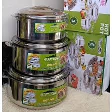 3pcs Happy Home Stainless Steel Hot Pot Set – 10L, 15L & 20L Industrial Size – Extra Large Cooking Pots with Lids for Commercial Kitchens, Catering & Big Family Meals