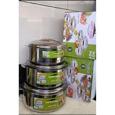 3pcs Happy Home Stainless Steel Hot Pot Set – 10L, 15L & 20L Industrial Size – Extra Large Cooking Pots with Lids for Commercial Kitchens, Catering & Big Family Meals