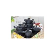 10pcs Edenberg Cookware Set – Premium Aluminum Non-Stick Pots & Pans with Ceramic Marble Coating, Vented Glass Lids & Heat-Resistant Handles for All Stovetops – Black