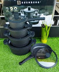 12pcs Edenberg Cookware Set – Premium Stainless Steel / Forged Aluminum Pots & Pans with Non-Stick Coating, Tempered Glass Lids & Ergonomic Handles for All Stovetops – Silver / Multicolor