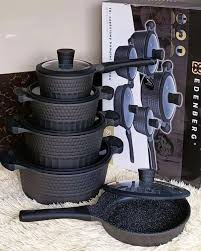 12pcs Edenberg Cookware Set – Premium Stainless Steel / Forged Aluminum Pots & Pans with Non-Stick Coating, Tempered Glass Lids & Ergonomic Handles for All Stovetops – Silver / Multicolor