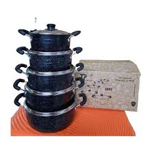 JP 10 Pcs Granite Non-Stick Cookware Pots Set – Heavy-Duty Aluminum Pots & Pans with Durable Marble/Granite Coating, Tempered Glass Lids, Heat-Resistant Handles – Gas & Electric Compatible