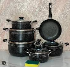 JP 10 Pcs Granite Non-Stick Cookware Pots Set – Heavy-Duty Aluminum Pots & Pans with Durable Marble/Granite Coating, Tempered Glass Lids, Heat-Resistant Handles – Gas & Electric Compatible