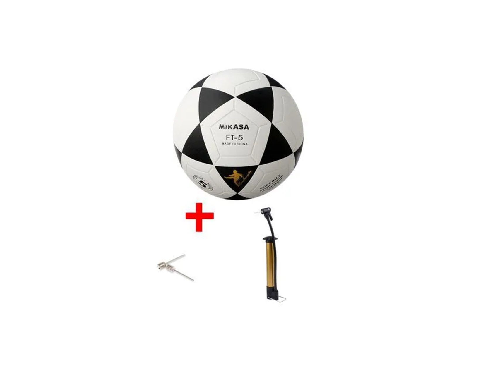 Mikasa FT-5 soccer ball, which is a classic, high-performance football designed for various levels of play. It is often sold with a pump and needles as a set