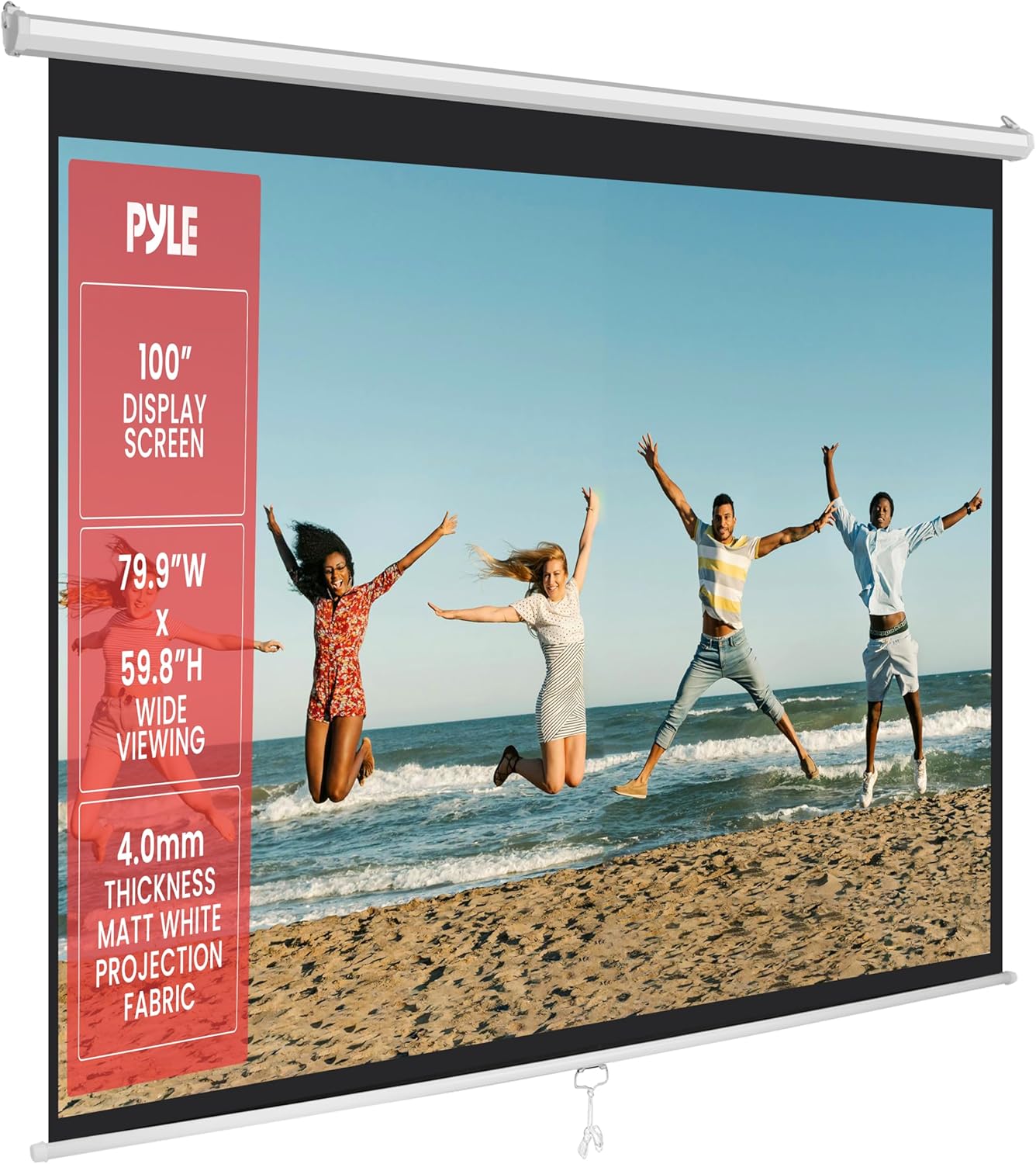 Light Wave Manual Pull Down Projector Screen 200x200cm or 80 x 80 Inches Roll-Down Pull-Down Retractable Manual Projection Screen w/Auto-Locking, Adjustable Screen Height, Black Masking Border