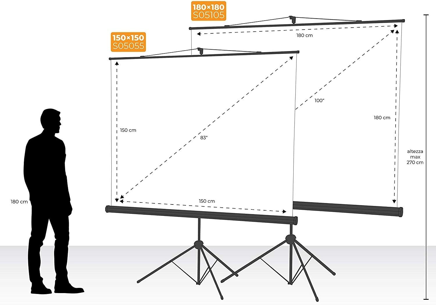 Light Wave Tripod Model Projector Screen 180x180cm or 71 x 71 Inches