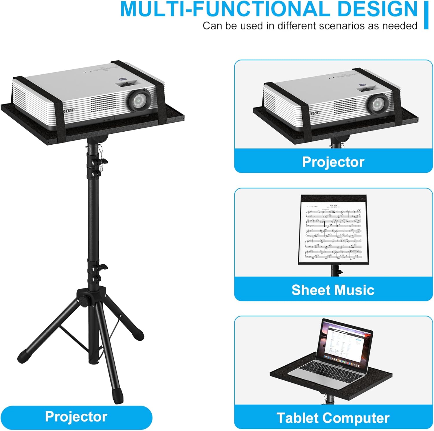 Light wave Projector Stand Tripod Adjustable, Laptop Height from 23.5 to 46.5 inches Floor for Office, Home, Stage, Studio, DJ Racks Holder Mount, 23.5inch-46.5inch