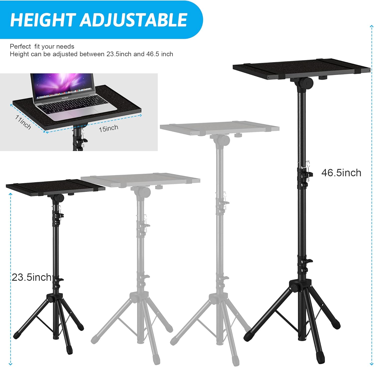 Light wave Projector Stand Tripod Adjustable, Laptop Height from 23.5 to 46.5 inches Floor for Office, Home, Stage, Studio, DJ Racks Holder Mount, 23.5inch-46.5inch