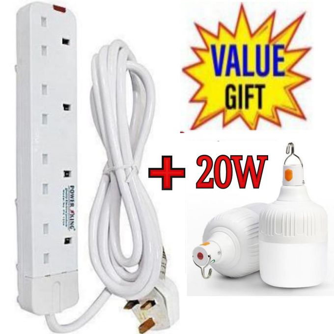 Power King HOME BEST 4 WAY POWER EXTENSION WITH LONG CABLE+FREE 20W RECHARGEABLE BULB