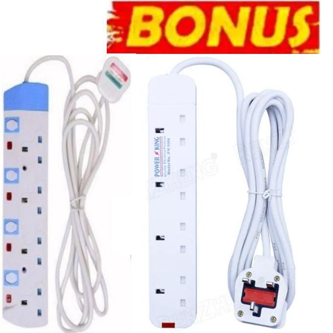 Power King BEST 4-Way Power Extension Socket – Safe and Efficient + EXTRA BONUS 4 WAY POWER EXTENSION WITH CABLE SOCKET WITH SAFETY SWITCHES