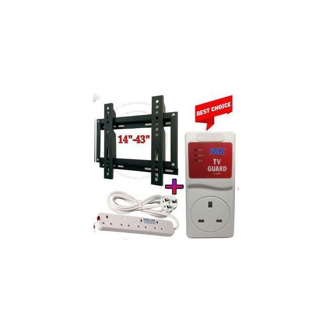 Power King HOME BEST 4 WAY POWER EXTENSION WITH LONG CABLE+ 14-43 Inch TV Wall Mount Bracket + TV Guard