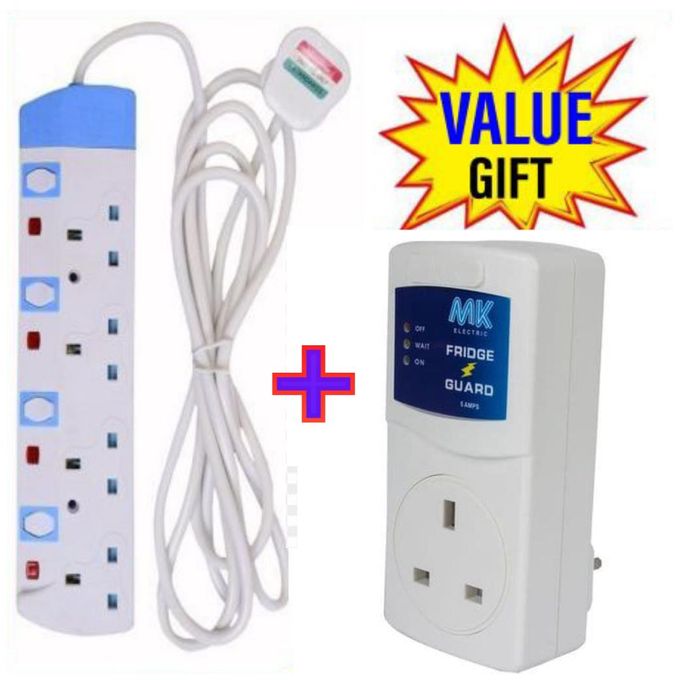 Power King HOME BEST 4 WAY POWER EXTENSION WITH LONG CABLE+FREE FRIDGE GUARD