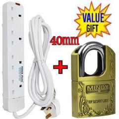 [LIMITED TIME DEAL] Power King HOME BEST 4 WAY POWER EXTENSION WITH LONG CABLE+FREE 40MM MINDY PADLOCK