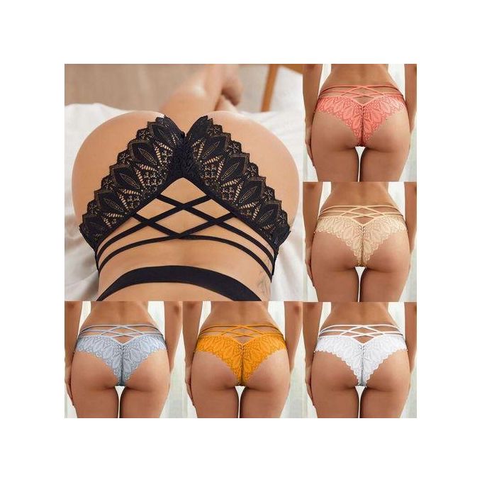 3PCs Hottest Strappy Back French Lace Panties Ladies Panty – Sexy Cut-Out Lace Underwear Set with Crisscross Straps for Hips 40-46 inches