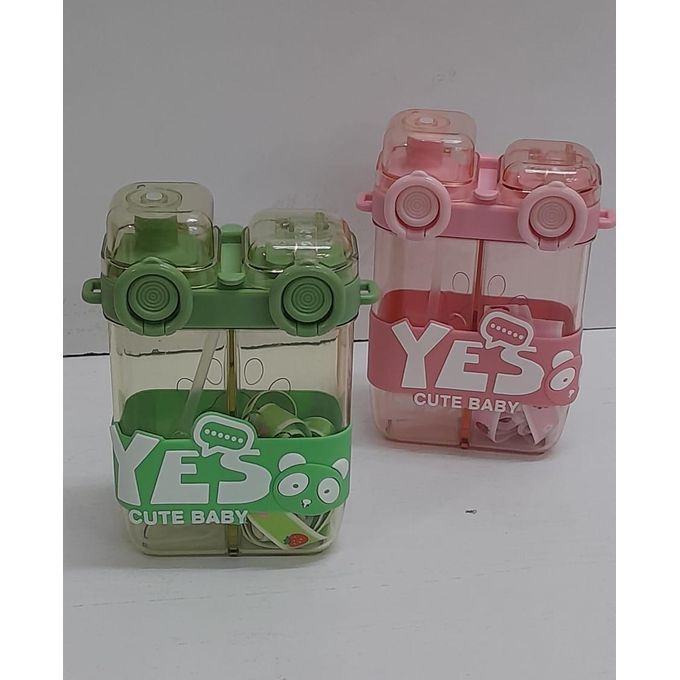 Peach Kids Fancy Partitioned Water Bottle – 2-in-1 Dual Compartment Leak-Proof Straw Bottle with Adjustable Strap, BPA-Free for School & Travel