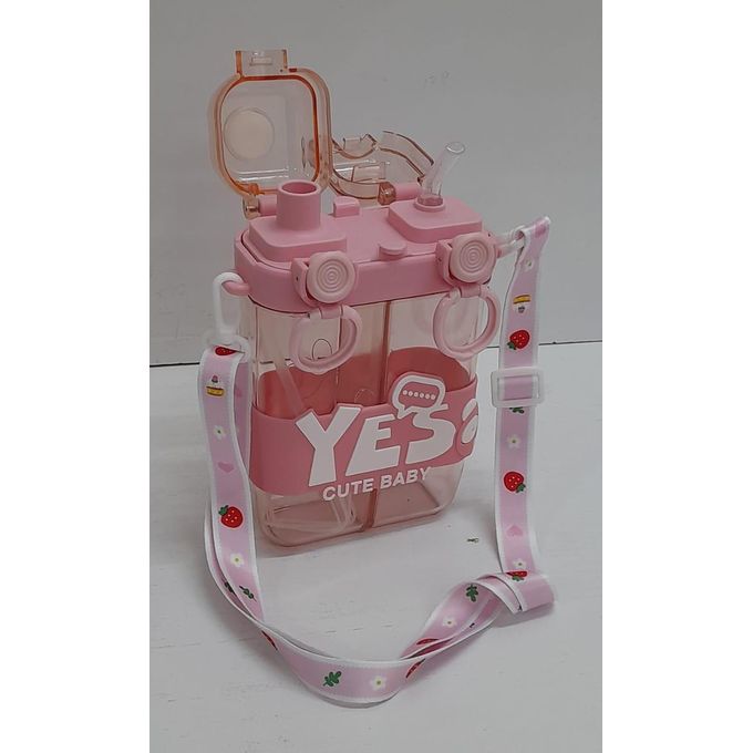 Peach Kids Fancy Partitioned Water Bottle – 2-in-1 Dual Compartment Leak-Proof Straw Bottle with Adjustable Strap, BPA-Free for School & Travel