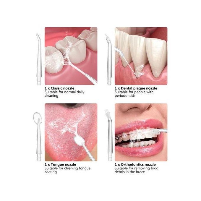 NEW ARRIVAL – 4 Nozzles Dental Water Jet Irrigator & Flosser – 1400 RPM Teeth Cleaner with 3 Modes & 4 Cleaning Heads – Ideal for Braces & Advanced Oral Hygiene 💧✨