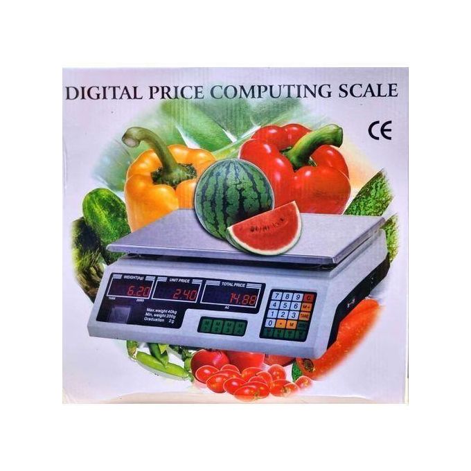 ACS Armless Digital Electric Computing Scale – 40kg Capacity with LCD Display, Rechargeable Battery, Price Calculation & Tare Function in Silver/Metallic Grey