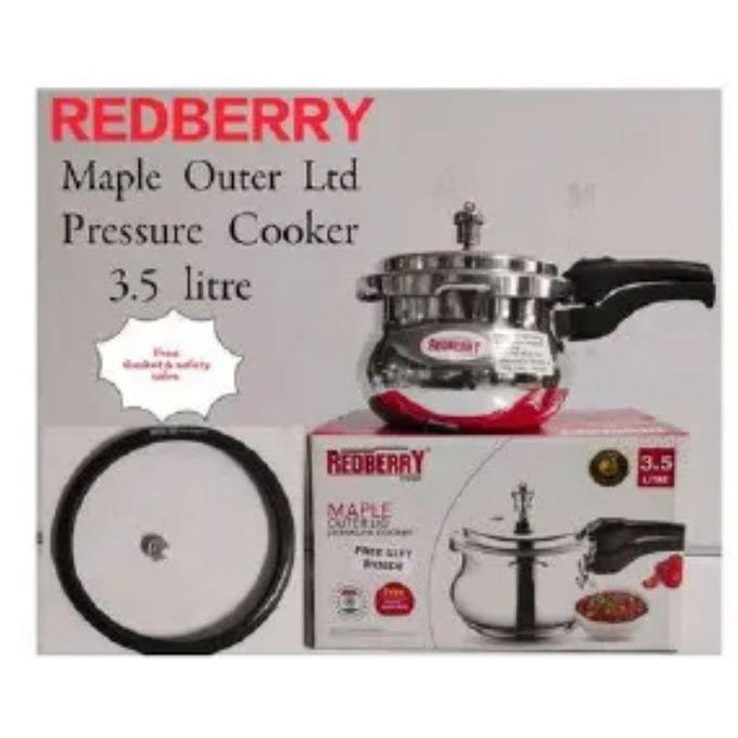 Red Berry Redberry Maple Outer Lid Aluminum Pressure Cooker 3.5 Liters – Compact Durable Cooker with Stylish Maple Finish, Free Extra Gasket & Safety Valve for Small Families