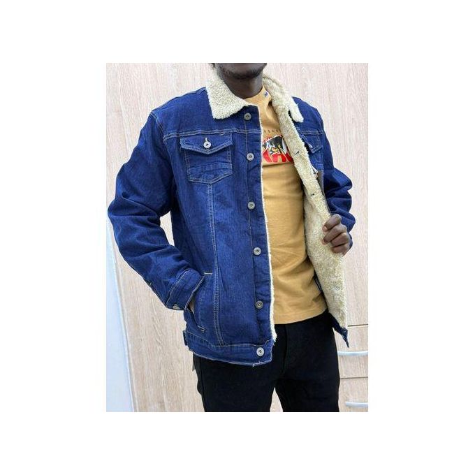 AB Today Non-Fade Mid Blue Denim Jacket – Men's Semi-Cropped Cotton Trucker with Bold Embroidery, Non-Fade Fabric & Durable Contrast Stitching