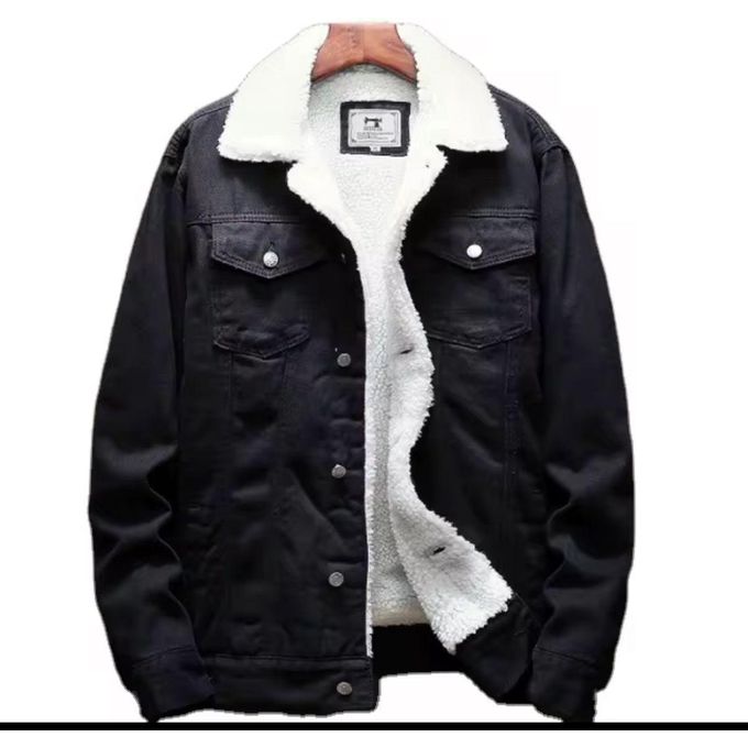 Black Unisex Fur Denim Jackets – Stylish Winter Outerwear with Detachable Faux Fur Collar, Stone-Washed Cotton & Button Closure for Men & Women