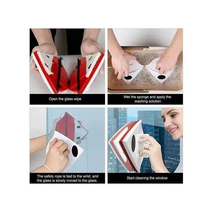 Double-layer Hollow Strong Magnetic Window / Glass Cleaner – Dual-Sided Cleaning Tool with Safety Rope, Adjustable Magnets & Microfiber Pads for Housekeeping & Glass Cleaning