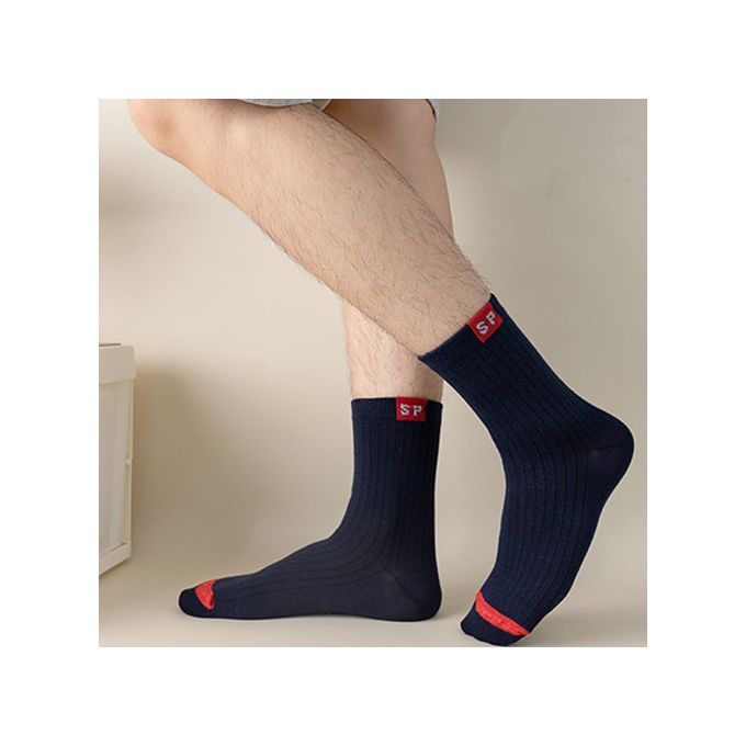 6 Pairs Men's Pure Cotton Socks Simple Style Letter Medium Tube – Casual Breathable Crew Socks Set in Random Assorted Colors