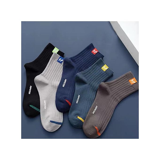 6 Pairs Men's Pure Cotton Socks Simple Style Letter Medium Tube – Casual Breathable Crew Socks Set in Random Assorted Colors
