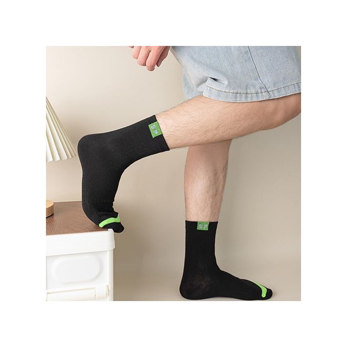 6 Pairs Men's Pure Cotton Socks Simple Style Letter Medium Tube – Casual Breathable Crew Socks Set in Random Assorted Colors