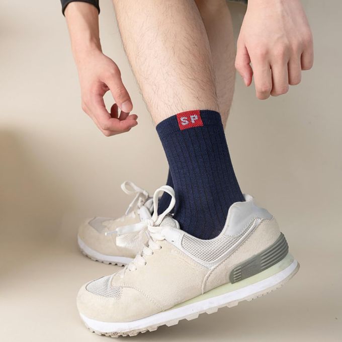 6 Pairs Men's Pure Cotton Socks Simple Style Letter Medium Tube – Casual Breathable Crew Socks Set in Random Assorted Colors
