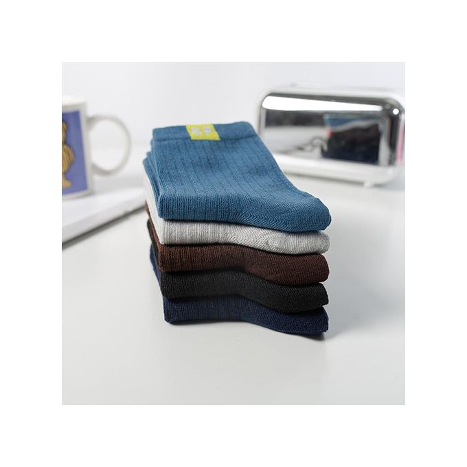 6 Pairs Men's Pure Cotton Socks Simple Style Letter Medium Tube – Casual Breathable Crew Socks Set in Random Assorted Colors