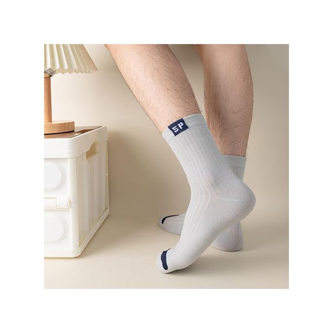 6 Pairs Men's Pure Cotton Socks Simple Style Letter Medium Tube – Casual Breathable Crew Socks Set in Random Assorted Colors