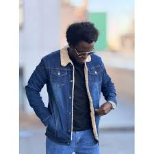 AB Today Non-Fade Mid Blue Denim Jacket – Men's Semi-Cropped Cotton Trucker with Bold Embroidery, Non-Fade Fabric & Durable Contrast Stitching