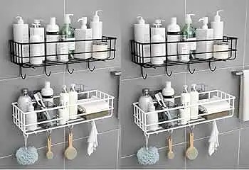 Multipurpose Rectangular Shape Bathroom Shelf/Rack/Organiser/Stand/Holder with Soap Dish and Toothbrush Holder Tumbler Wall Mounted Accessories for Home and Kitchen
