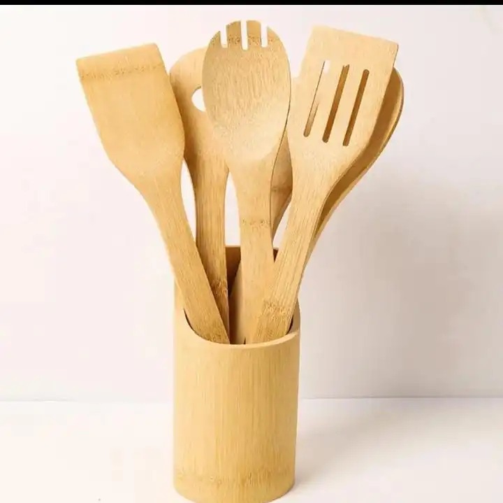 bamboo mwiko set Bamboo Wooden Spoons & Spatulas Set - Kitchen Cooking Utensils and 1 Holder,good for non stick sufuria and heat resistance.cooking set cooking tools as photo