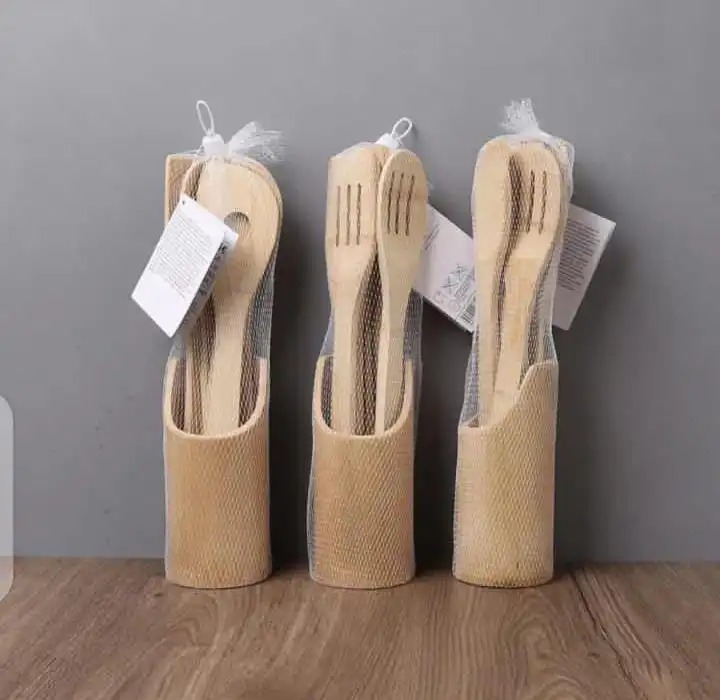bamboo mwiko set Bamboo Wooden Spoons & Spatulas Set - Kitchen Cooking Utensils and 1 Holder,good for non stick sufuria and heat resistance.cooking set cooking tools as photo