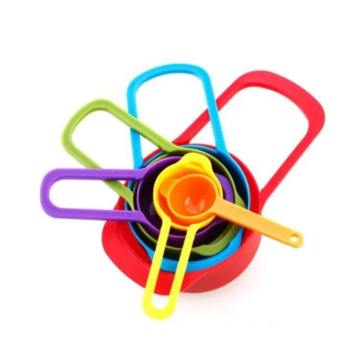 Brush + Spatula + 6 Measuring Cups - Silicone Brush Spatula Heat Resistant Rubber Scraper Oil Pastry & 6 PCs Measuring Cup and Spoon Set - Stackable Colorful Plastic for Kitchen Baking tools -8pc Set