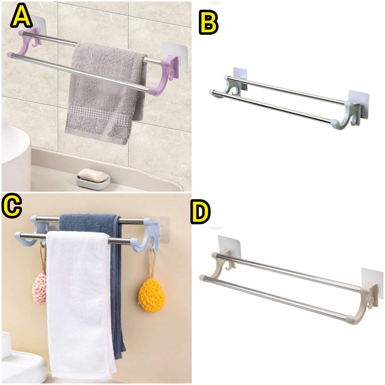 34cm self adhesive Double Pole Towel Holder, Towel Rack do both kitchen and Bathroom Accessories