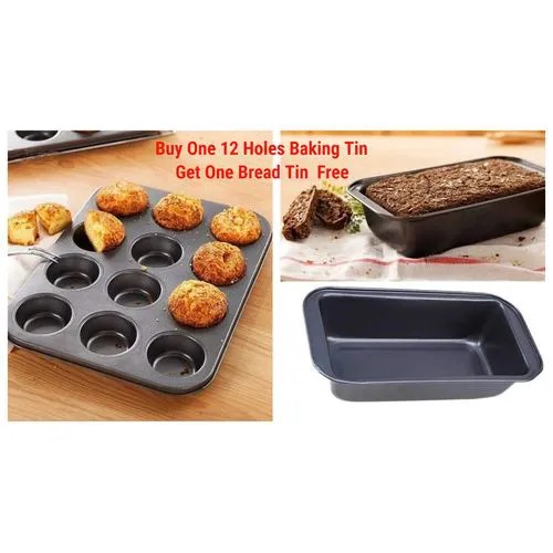 12 Holes Cup Cake Baking Tins + FREE Bread Baking Tin