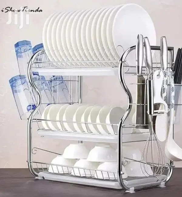3 Layer Dish Rack with Utensil Holder 3 Tier Stainless Steel Dish Drainer