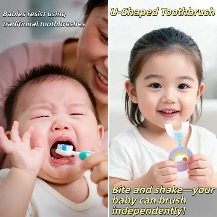 NEW ARRIVALS🔥🔥🔥Generic Baby Toothbrush set. Kids toothbrush. Baby friendly toothbrush. U shaped 360⁰ cleaning kids toothbrush. Baby oral care products. Silicone children's brushes for home use