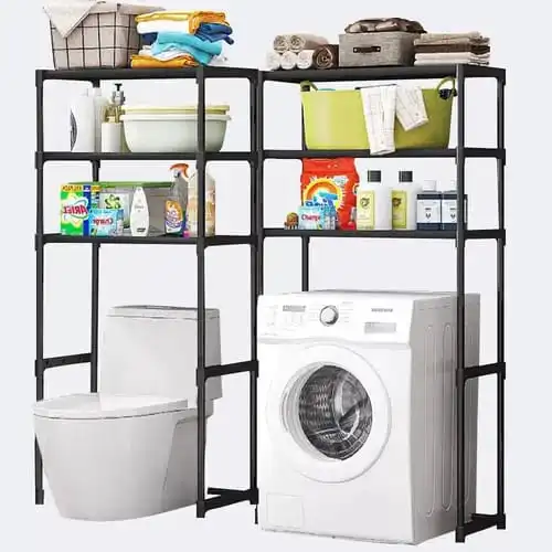 3-Layer Metallic Bathroom Storage Rack – Floor-Standing Toilet Rack, Basin Shelf, Washing Machine Rack, Home Bathroom Organizer, Space-Saving, Rust-Resistant, Durable, Storage For Toiletries, Towels