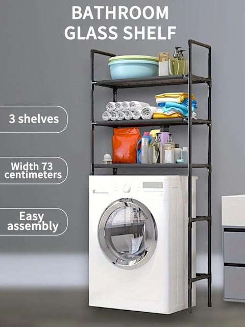 3-Layer Metallic Bathroom Storage Rack – Floor-Standing Toilet Rack, Basin Shelf, Washing Machine Rack, Home Bathroom Organizer, Space-Saving, Rust-Resistant, Durable, Storage For Toiletries, Towels