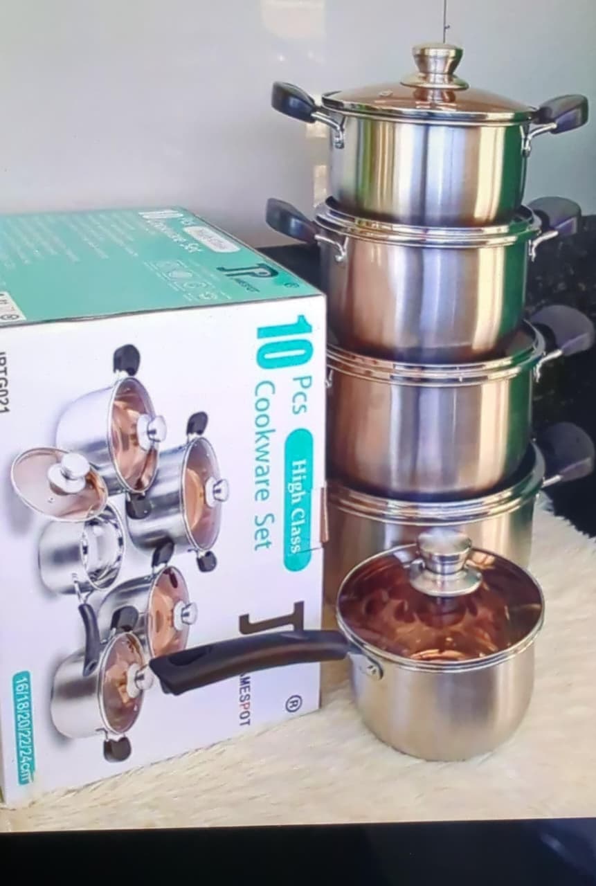 Promotion Jamespot 10PCS Stainless Steel Pot Set Cooking Pots With Lids Durable Non Stick Kitchen Set