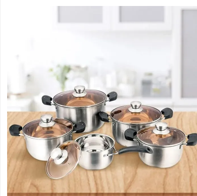 Promotion Jamespot 10PCS Stainless Steel Pot Set Cooking Pots With Lids Durable Non Stick Kitchen Set