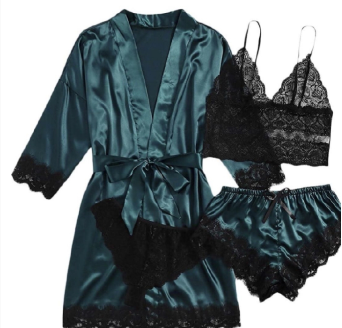 2026 Womens Pajamas Satin Big Size Long Sleeve Pajama Set Lace Lingerie Nightwear Soft Sleepwear 3PC Suit Nightgown Underwear Elegant Nightdress Comfortable Breathable Luxury Home Wear For Women Styli