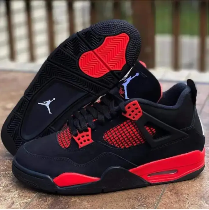 Offer Offer High Quality Jordan 4 Thunder Red Sneakers Original Fashion Leather Men Shoes, Durable Cushioned Sport Trainers, Stylish Streetwear Footwear, Premium Basketball Casual Wear