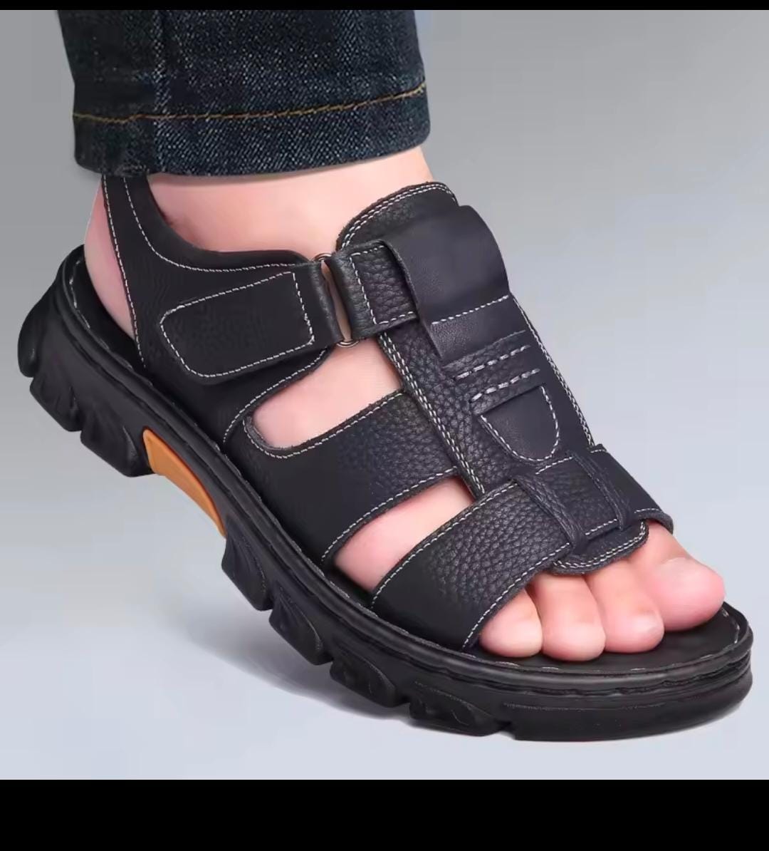 Men’s Leather Sandals – Comfortable Rubber Sole, Casual Summer Footwear, Durable Slip-On Sandals, Breathable, Stylish Outdoor Shoes for Everyday Wear